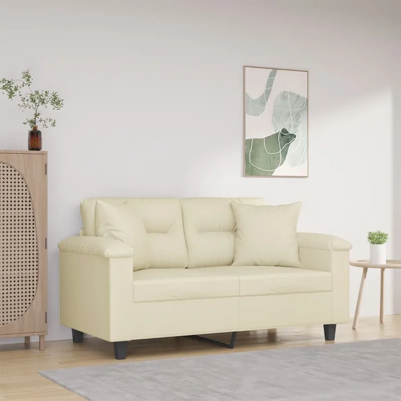 divano a 2 posti con cuscini decorativi crema 120 cm ecopelle