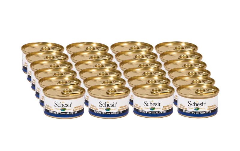 Schesir Nassfutter Thunfisch & Sardellen in Brühe, 24 x 85 g