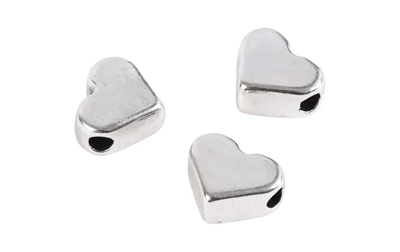 Creativ Company Perlen Herz, 7 mm, Versilbert, 3 pcs