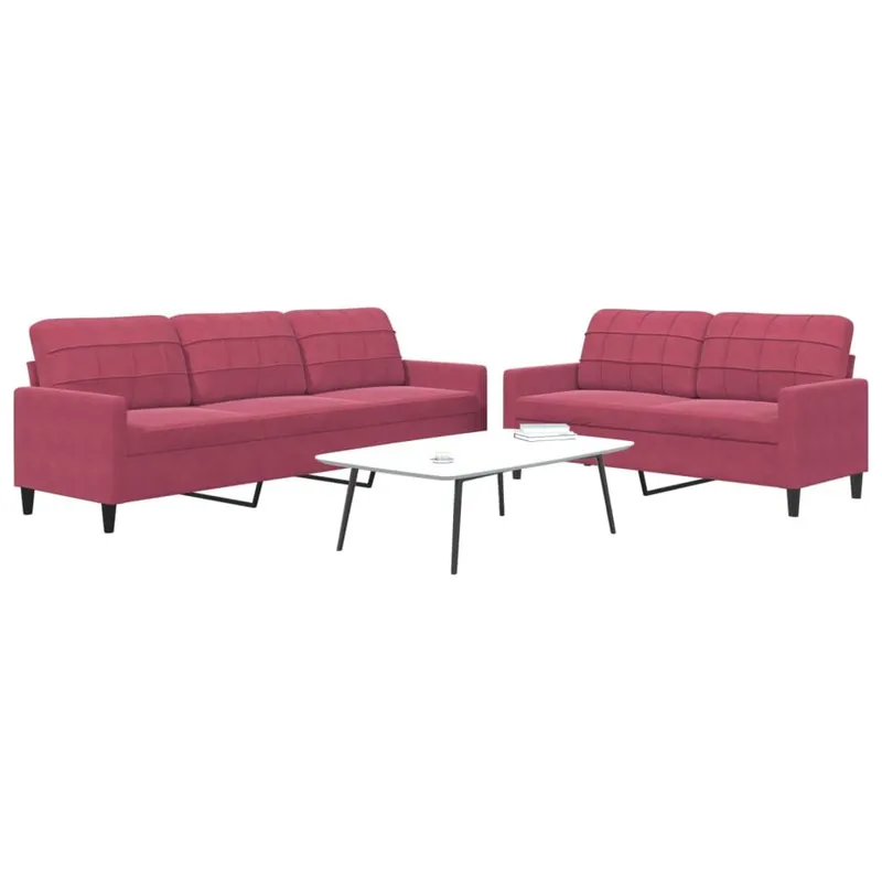Ensemble de canapés 2 pcs avec coussins Rouge bordeaux Velours
