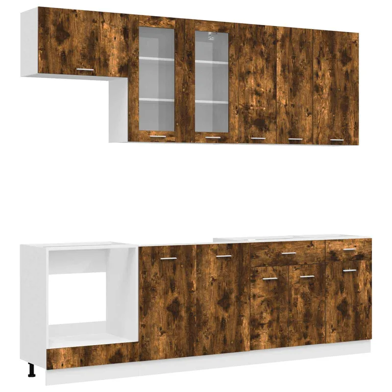 Unité de cuisine LYON 8 pc Chêne fumé Bois d'ingénierie