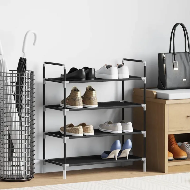 Schuhshelf with 4 Ablagen metal and Vliesfabric black