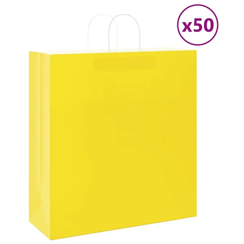 Papiertragetaschen 50 Stk. mit Henkeln Gelb 45x17x48 cm