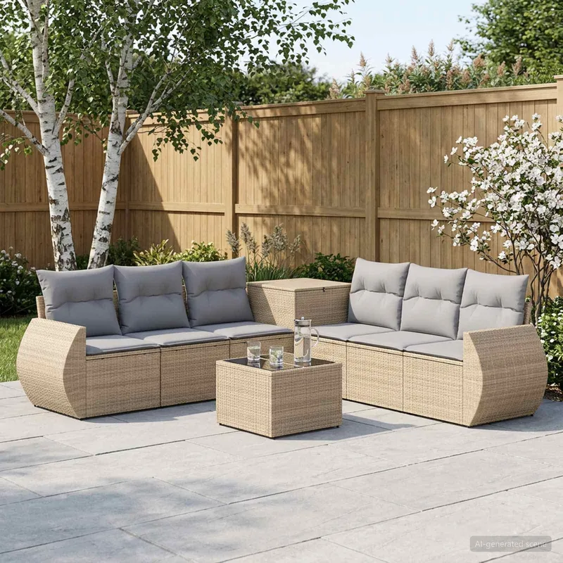 Sofa Set 8 stk. Beige und Hellgrau Polyrattan und Stahl