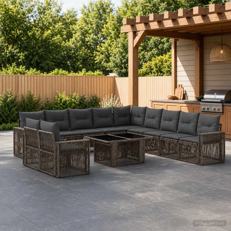 set divano da giardino 12 pz. grigio e grigio scuro polyrattan