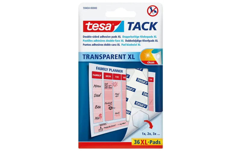 tesa Klebepad TACK XL 36 pièces, transparent