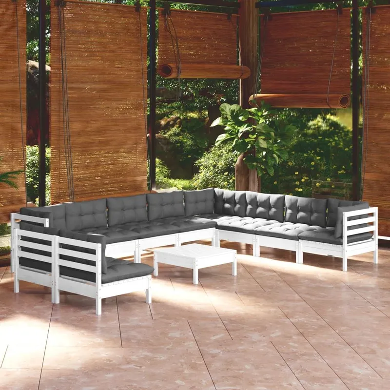 11-tlg. Garten-Lounge-Set mit Kissen white solid pine wood