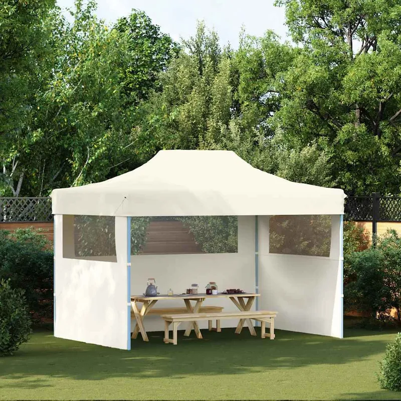 Profi-Partyzelt Faltbar con 3 Seitenwänden 3×4m acciaio crema