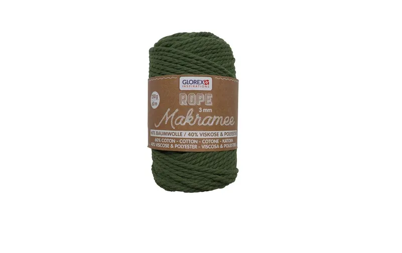 Glorex Wolle Makramee Rope gedreht 3 mm, 250 g, Olivgrün