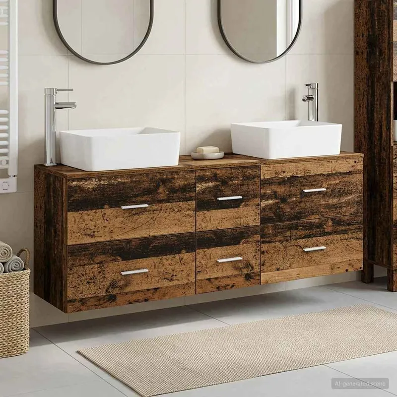 Badezimmerschrank-Set 3 stk. Altholz 53 x 34,5 x 63 cm