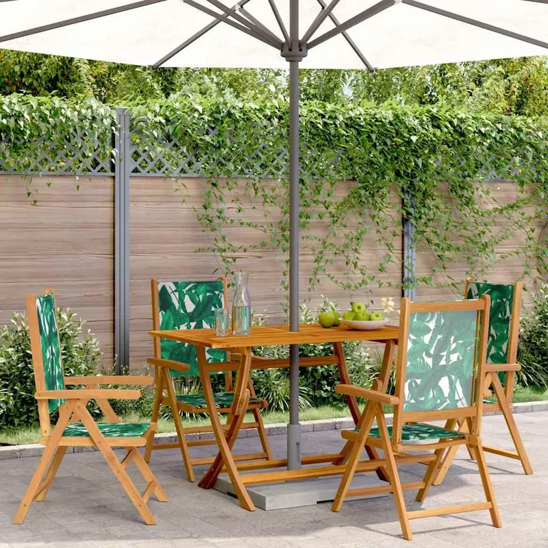4 verstellbare Klappstühle, grüner Stoff und Massivholz