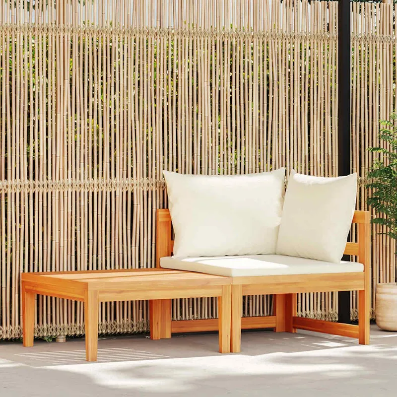 2-tlg. Garten-Lounge-Set mit Kissen Cremeweiß Akazienholz
