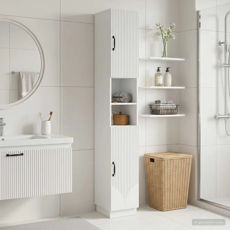 Badezimmerschrank mit offenem Regal HOORN white 30 x 31 x 187 cm