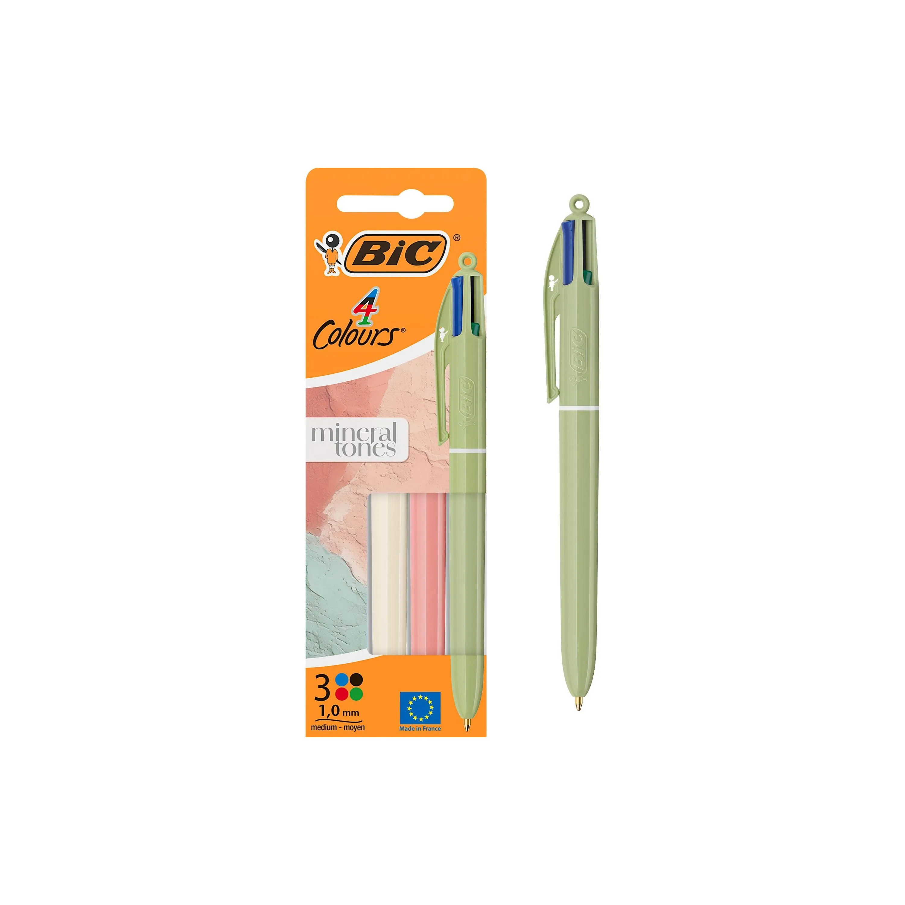 BIC Kugelschreiber Mineral Tones 1 mm Beige, Olive, Himbeer