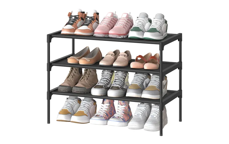 Songmics Schuhgestell mit 3 Ablagen 62.3 x 53.5 cm, Schwarz