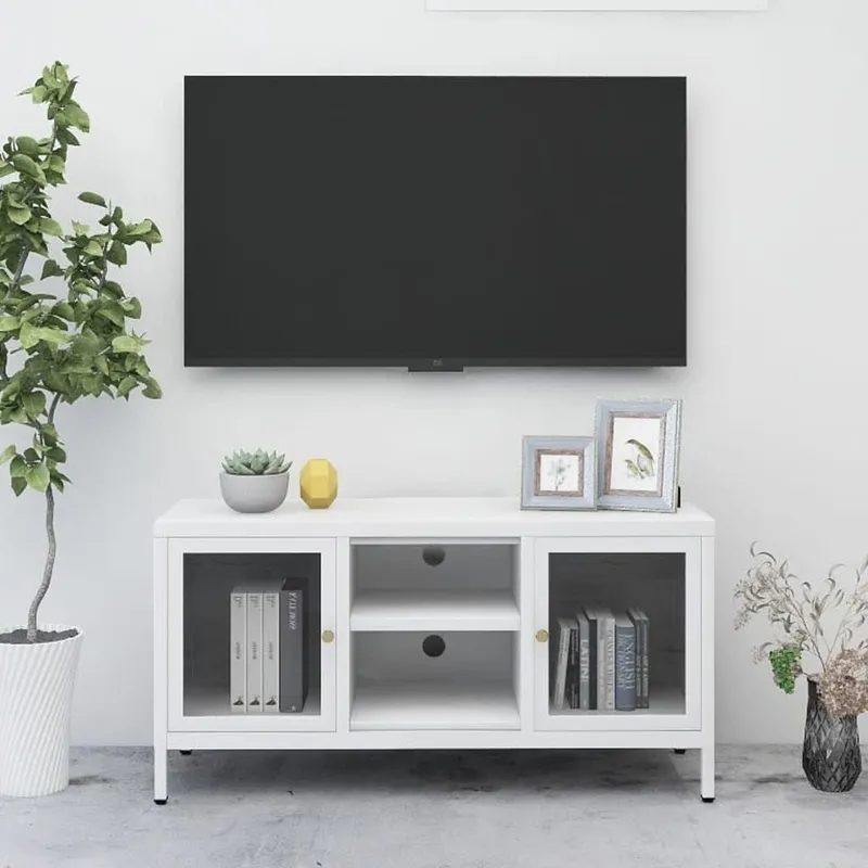TV-Schrank white 105x35x52 cm steel and glass
