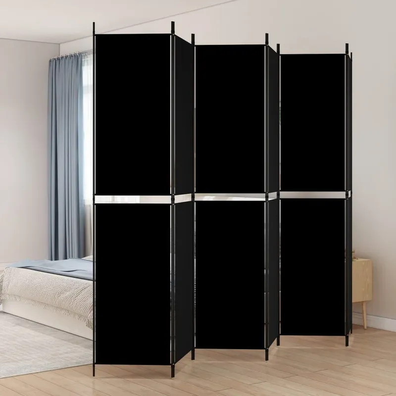 6-tlg. Paravent Schwarz 300x220 cm Stoff