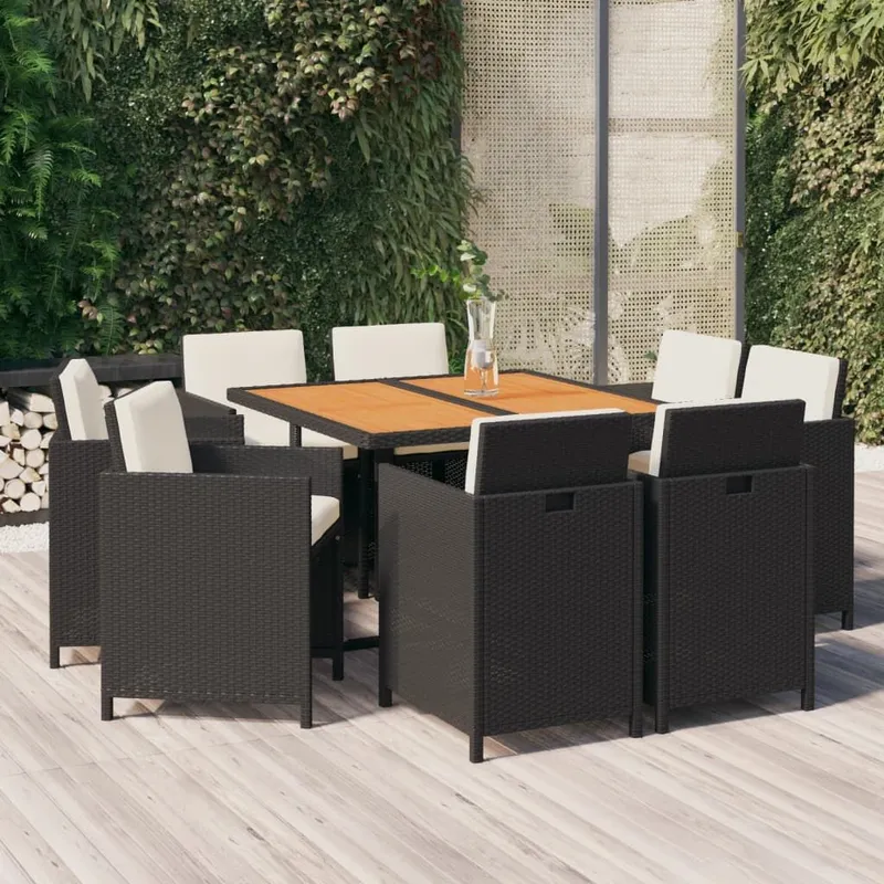 9-tlg. Garten-Essgruppe mit Kissen Poly Rattan nero