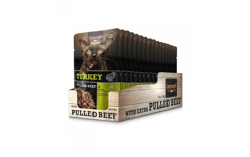 Leonardo Cat Food Nassfutter Truthahn & Pulled Beef, 16 x 70 g