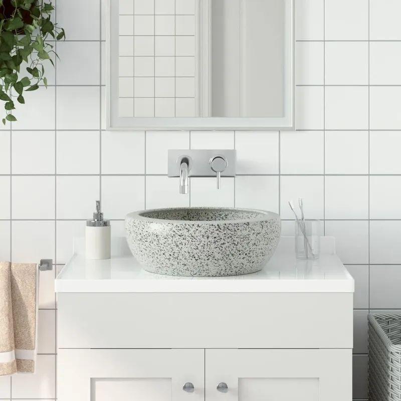 Aufsatzwaschbecken Grau Rund Ø41x14 cm Keramik