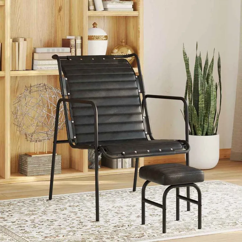 Relaxsessel mit Fußhocker nero Echtleder