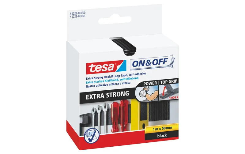 tesa Klettband-Rolle On & Off 50 mm x 1 m, nero