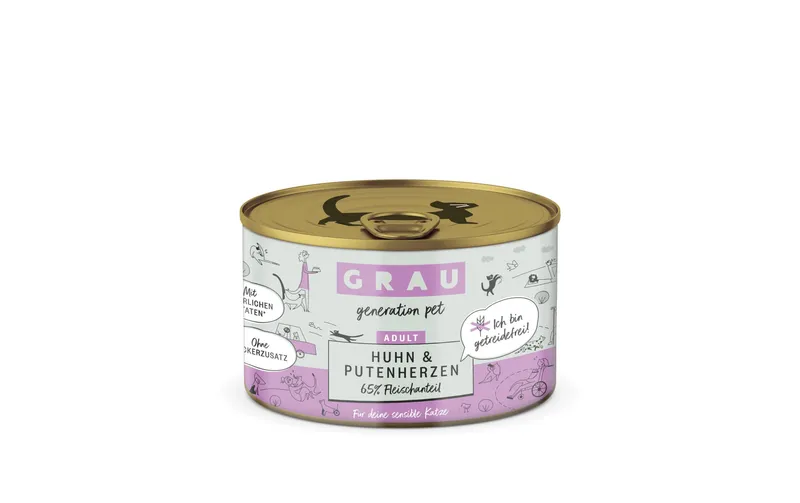 Grau Nassfutter Huhn und Putenherzen 200 g