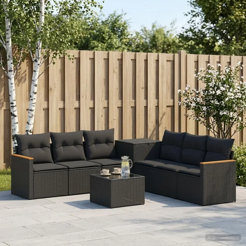 Sofa Set 8 stk. Schwarz Polyrattan und Stahl