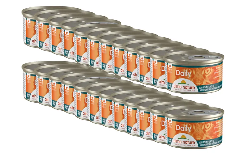 Almo Nature Nassfutter Daily Mousse con Thunfisch e Huhn, 24 x 85 g