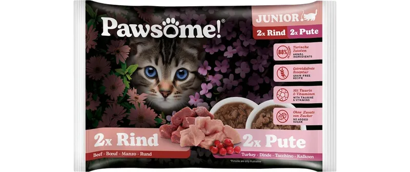 Pawsome Cat Superfood Junior Rind & Pute 4 x 85 g