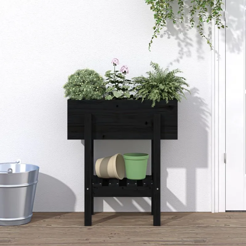 vaso nero 62x30x69 cm legno massiccio pino