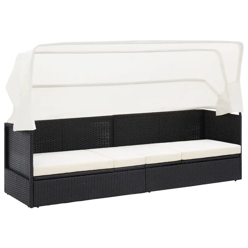 Gartensofa mit Sonnendach Schwarz Poly Rattan