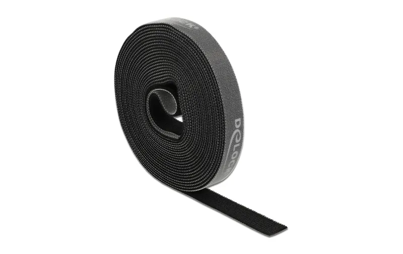 Delock Klettband 5 m x 15 mm Schwarz