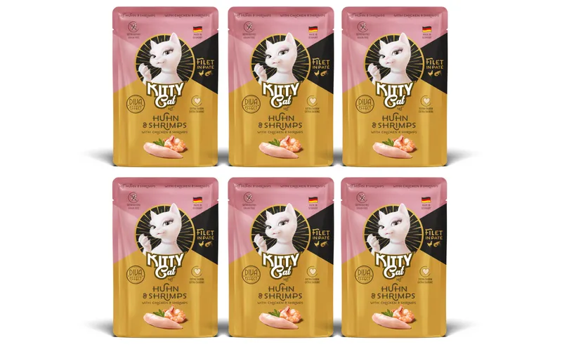 KITTY Cat Nassfutter KittyCat Filét Paté Pouch Huhn, Shrimps 6 x 85 g