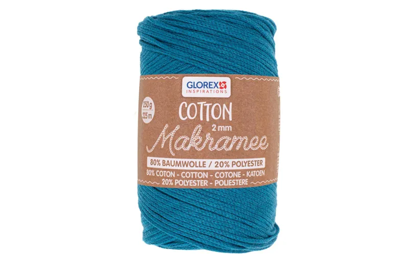 Glorex Wolle Makramee Cotton 2 mm, 250g, Türkis