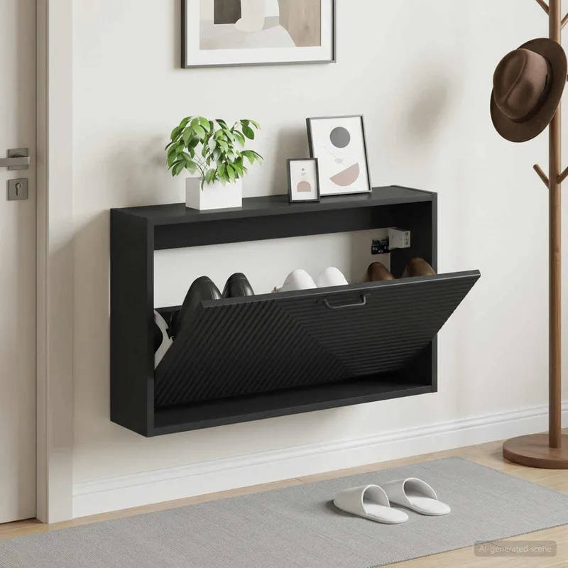 Wandmontierter Schuhschrank HAARLEM 71 x 17 x 43 cm Schwarz