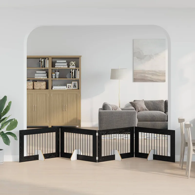Klappbares Hundetor mit Ständern 4 stk. Schwarz Eichen-Optik