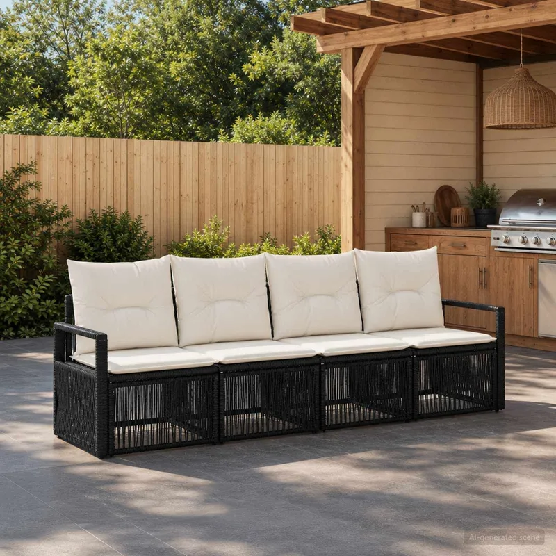 Gartensofa-set 4 stk. Schwarz Poly-Rattan
