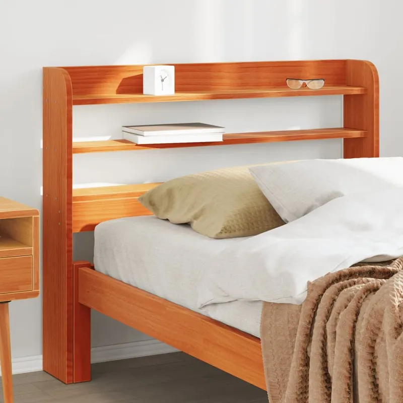 Kopfteil mit Ablagen Wachsbraun 100 cm legno massiccio pino
