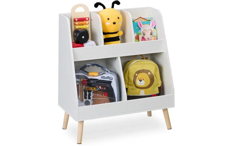 relaxdays Kinderregal mit 5 Fächern Weiss; Hellbraun