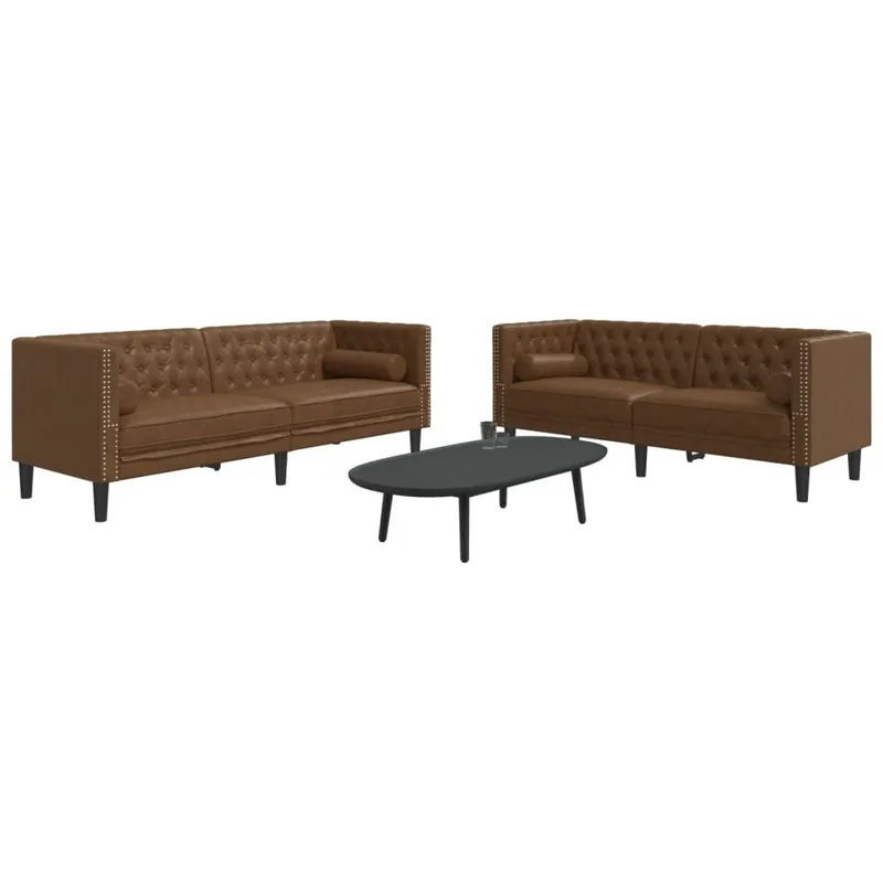 2-tlg. Chesterfield-Sofa-Set marrone Kunstleder Wildleder-Optik