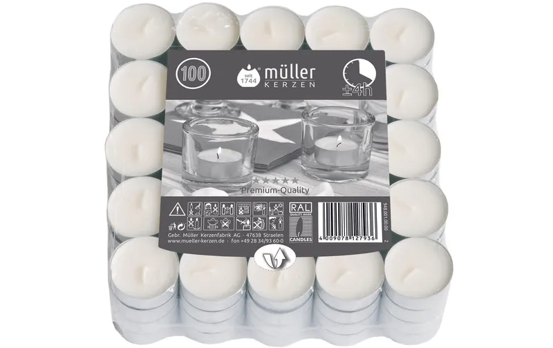 müller Kerzen Teelichter in Aluhülse blanc, 100 pièces