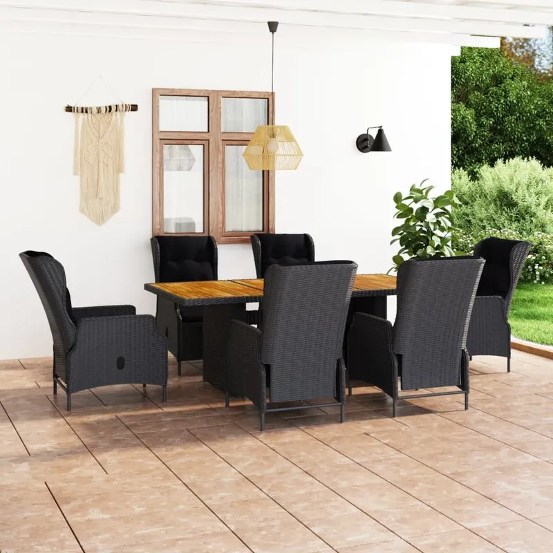 Ensemble à manger d'extérieur 7pcs et coussins rotin gris foncé