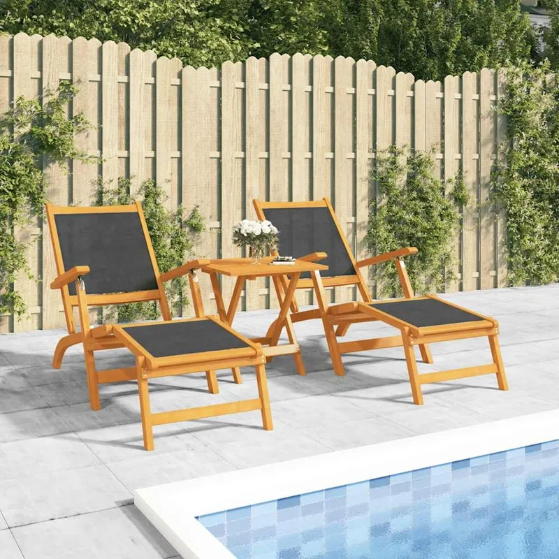 Garten-Liegestühle 2 Stk. Massivholz Akazie und Textilene