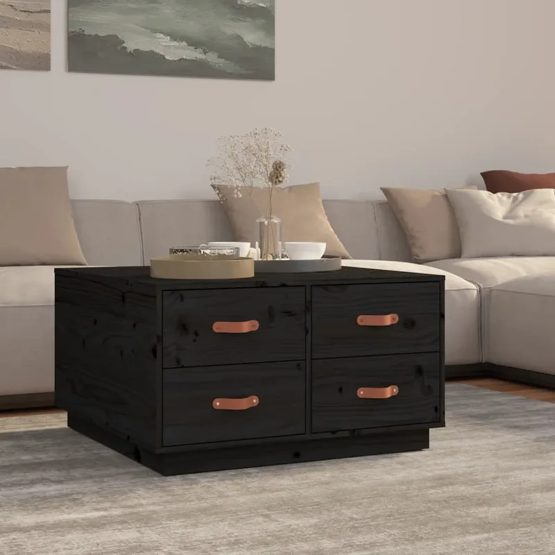 Couchtisch black 80x80x45 cm solid pine wood