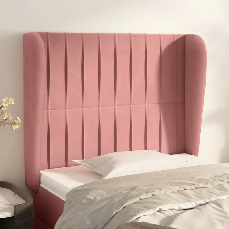 testiera con orecchie rosa 93x23x118/128 cm velluto