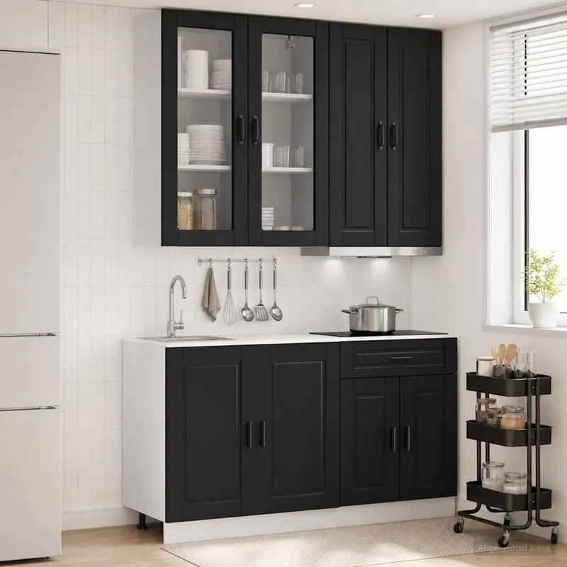 Kücheneinheit PORTO 4 stk. Schwarz Holzwerkstoff