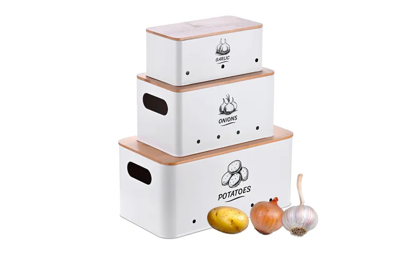 relaxdays Aufbewahrungsbox 3er Set Bambusdeckel eckig