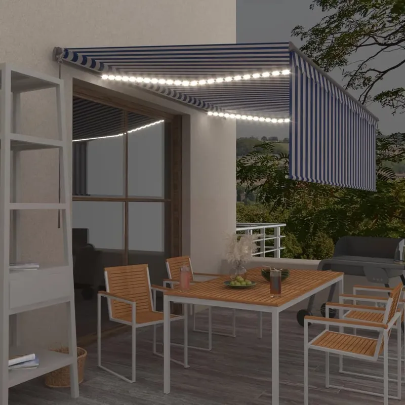 tenda da sole Manuell Einziehbar con Rollo LED 4x3m blu e bianco