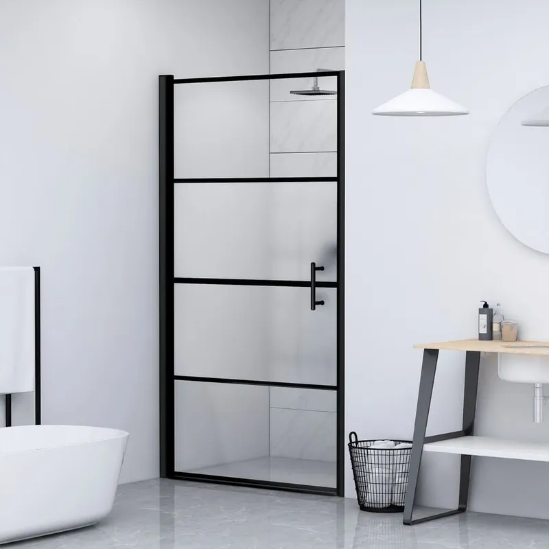 Duschtür 91x195 cm Halbmatt Hartglas Schwarz